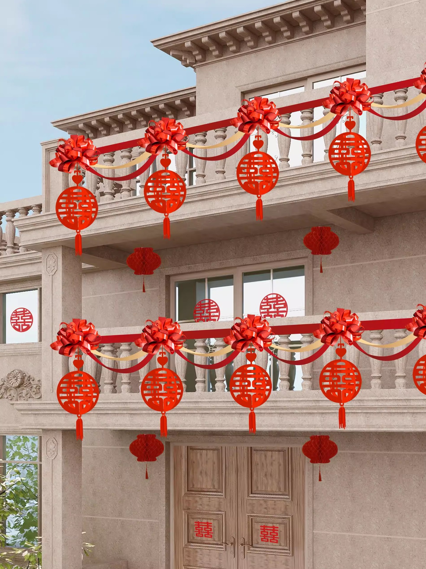 Rural Wedding Balcony Stair Railing Flower Decoration, Bride's Side Wedding Decorations, Bridal Room Arrangement Set, Wedding Ribbon