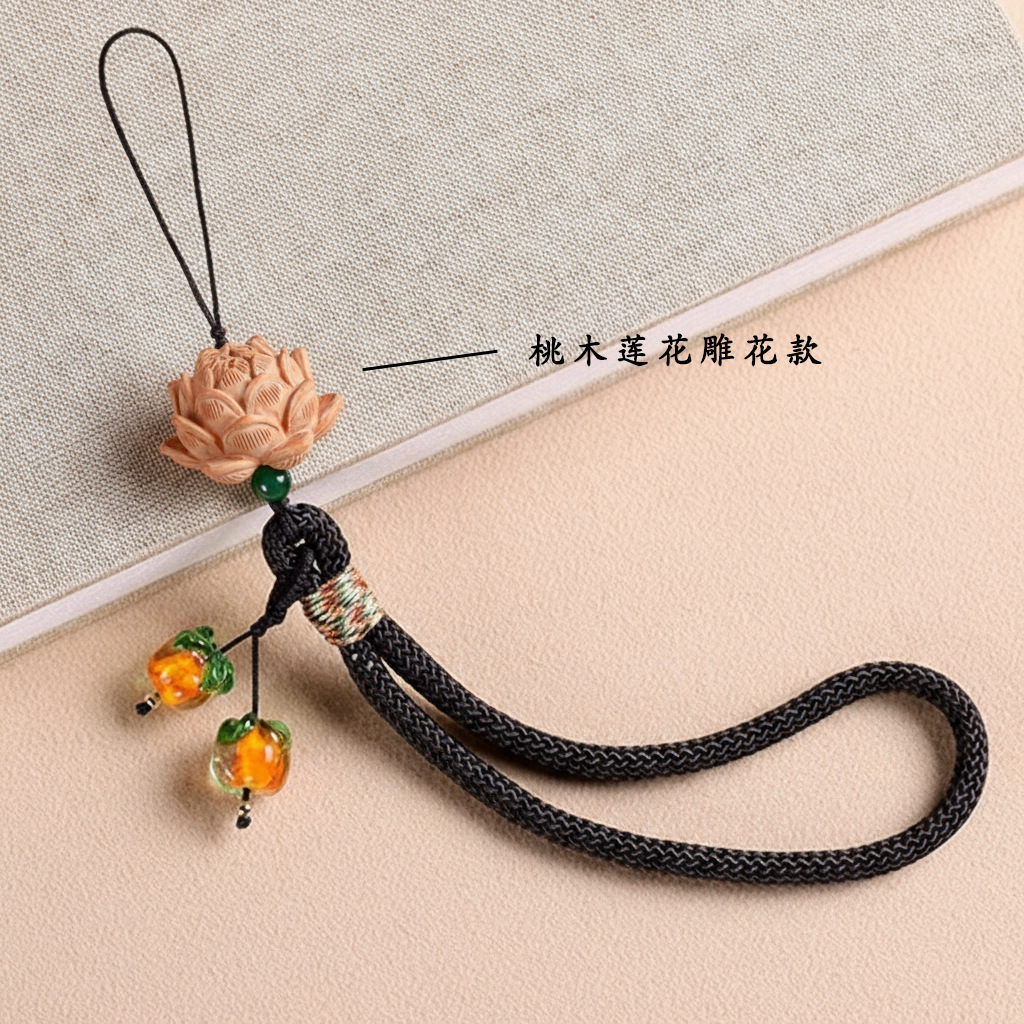 Peach wood carved model-wrist rope-black