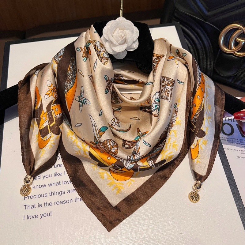 카키 Yu Yi-[자기 새틴 스퀘어 스카프