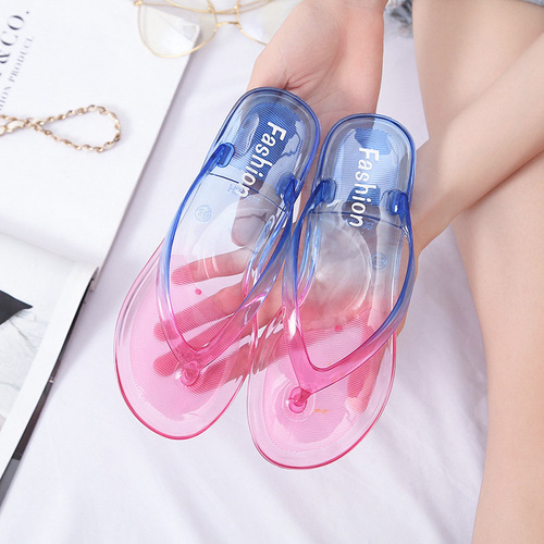 Crystal jelly sandals, transparent flip-flops for women, summer Internet celebrity fashion outer wear, Korean version, flat bottom, non-slip