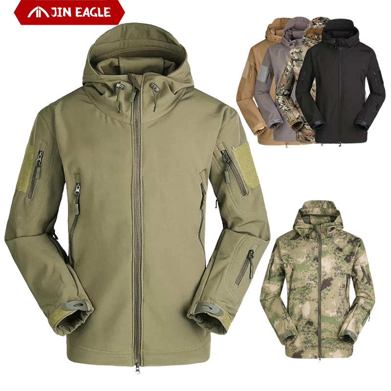 Spot men's off-road outdoor fishing Sports composite soft shell assault camouflage fleece warm coat jacket