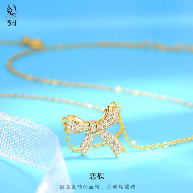 S925銀戀蝶項鍊高級感春夏輕奢小眾ins簡約鋯石鎖骨鏈禮物送女友