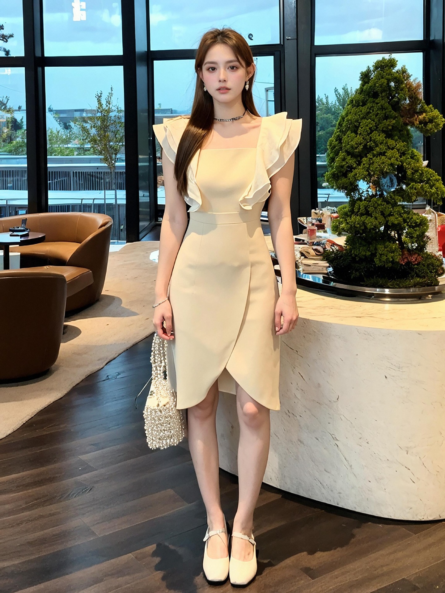 Váy mini nữ thắt eo kiểu Pháp không đối xứng — Màu mơ