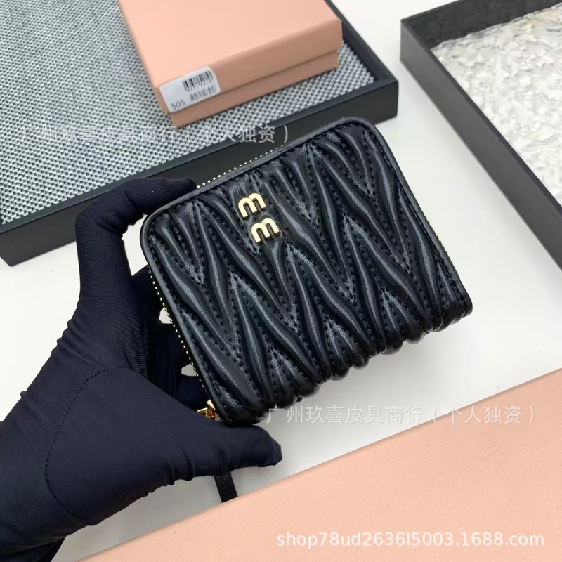 新款真皮褶皱对折钱包女士清新甜美钱夹大容量多卡拉女包潮流女包|undefined