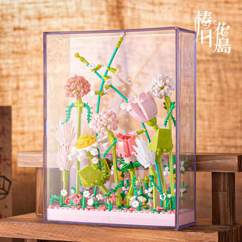 Weiliz Block Model Assembly Building Blocks Flower Simulation Desktop Ornament Decoration DIY Trendy Gift for Couples and Girls