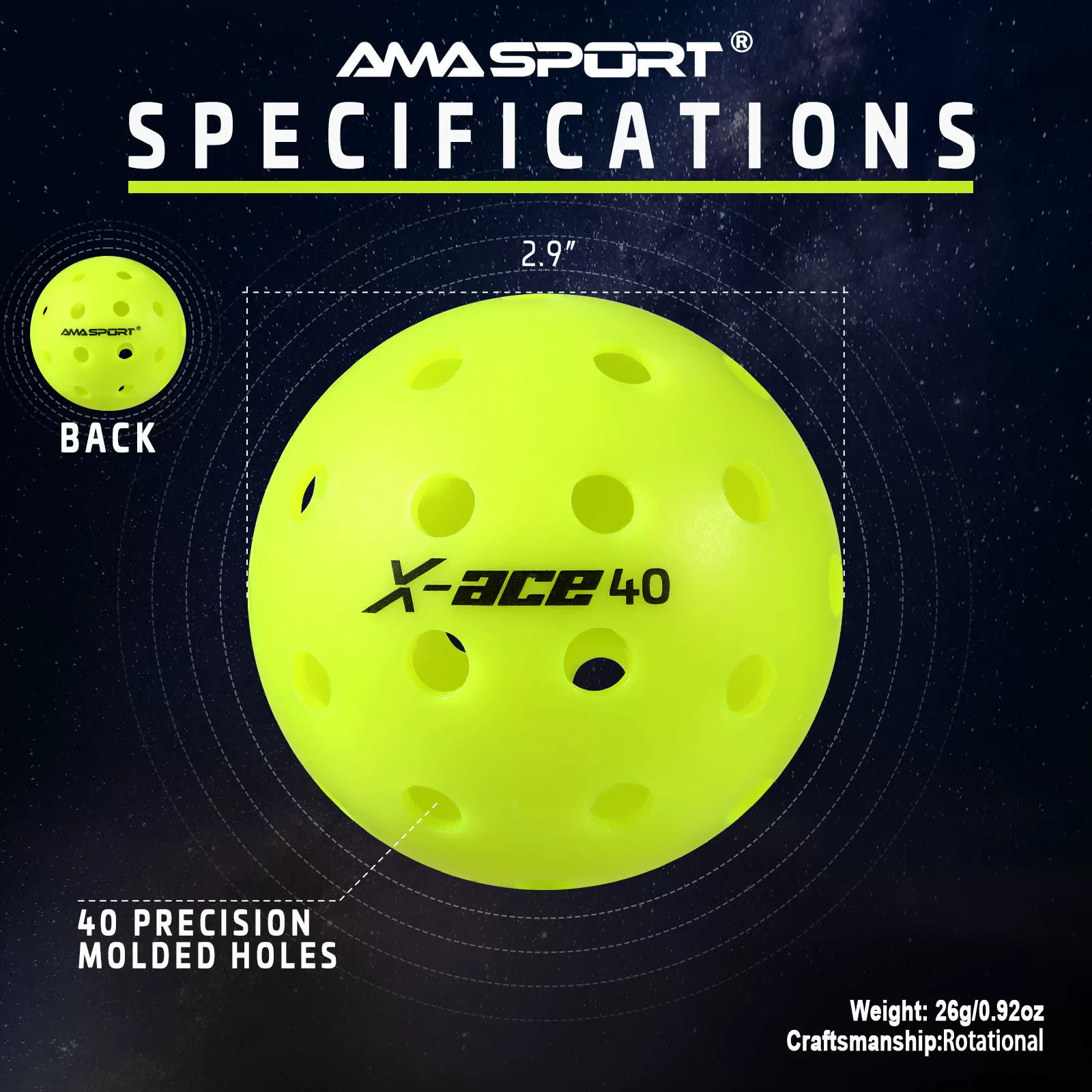 AMA Sport высококачественный вращательный 40-отверстий внешний Piccoon профессиональный стандарт USAPA, карманная мяч-отверстие