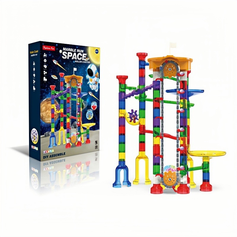 New Cross-Border Hot Selling Creative Early Education Toys Electric Track Ball Building Blocks 3D Pipe Assembly Building Blocks 200Pcs