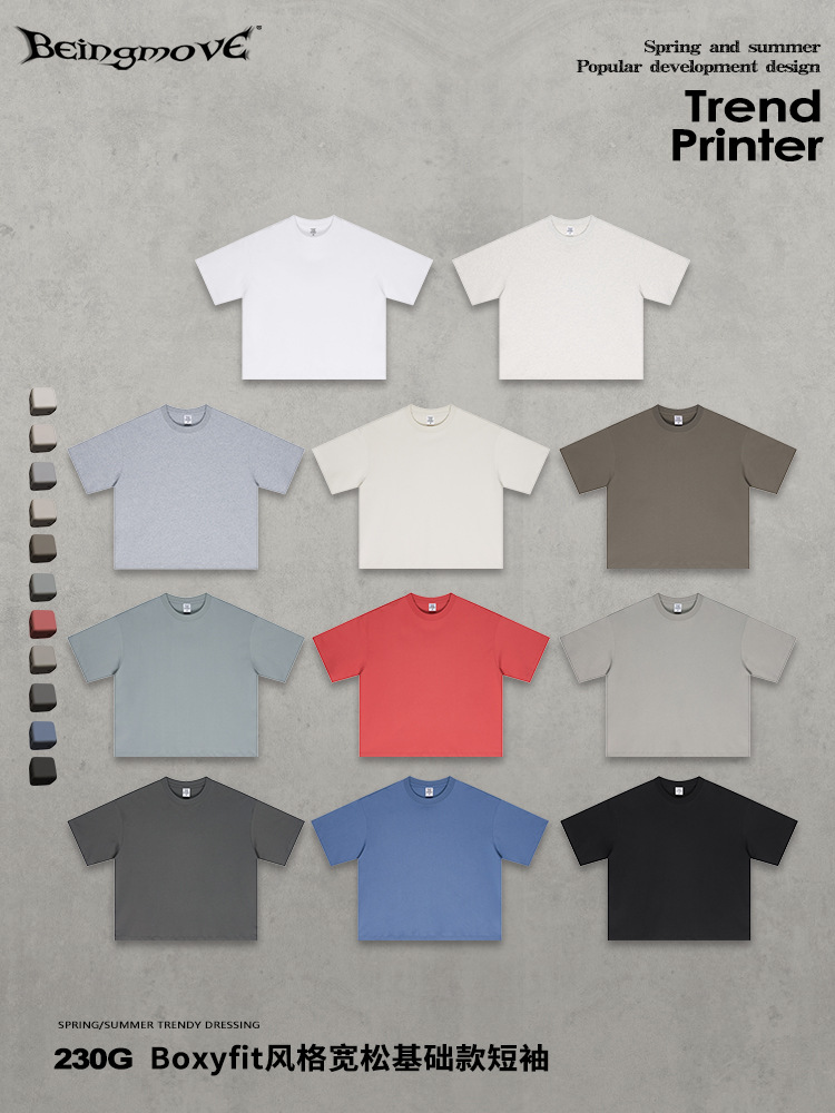 Calle secada| American Cross-Border Boxy Casual Suelta Camiseta de manga corta adolescente de color sólido de cuello redondo gran tops para hombres