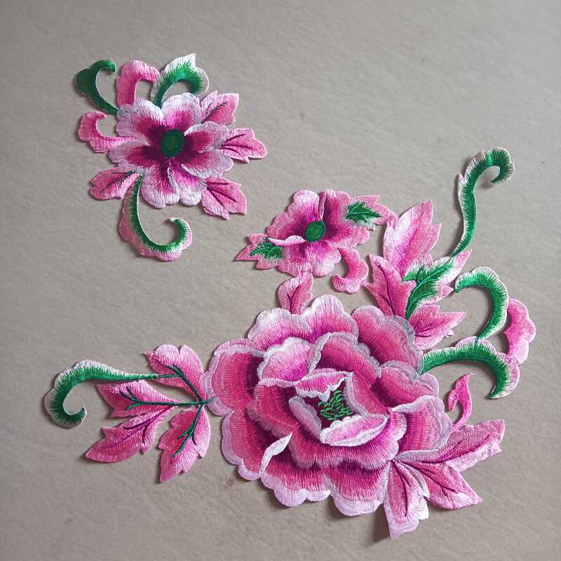 刺绣布贴牡丹花背胶烫花戏曲舞台演出服装辅料一个价