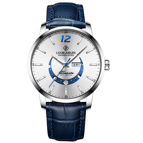 New Master Moon Phase Luminous Waterproof Brand Watch Men's Fashion Genuine Leather Strap Quartz Watch Wholesale