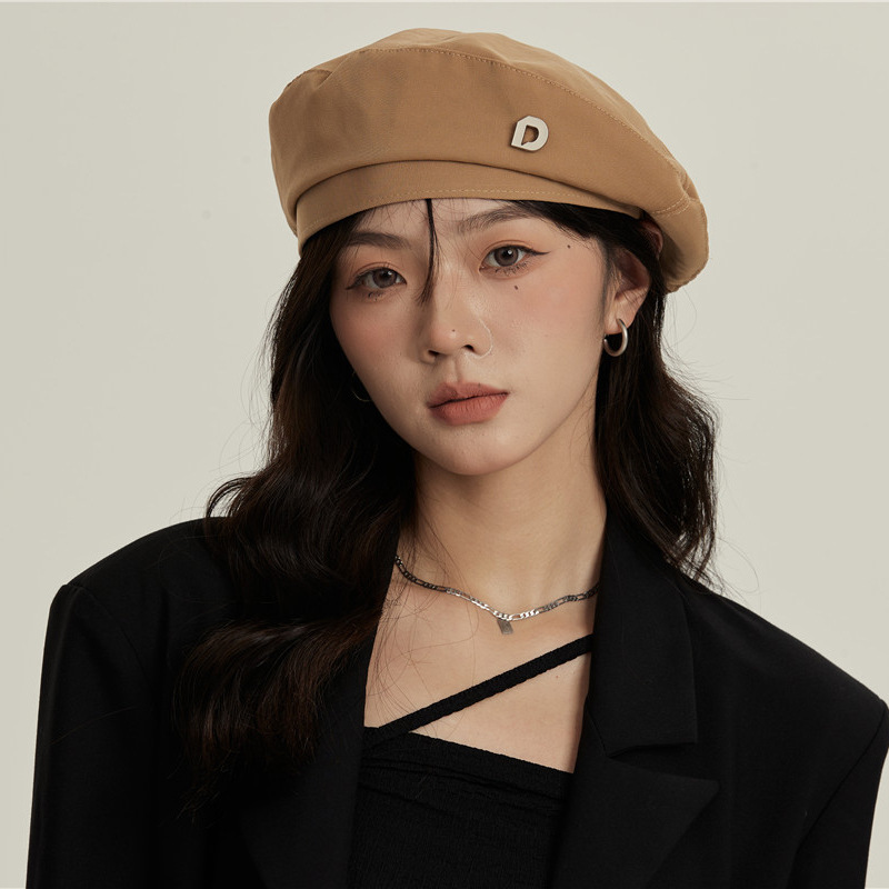 Design Sense Nischenmalerhut Buchstaben Baskenmütze Damen Schwarz Achteckiger Hut Herbst und Winter Gesicht Kleiner Hut_voghion.com