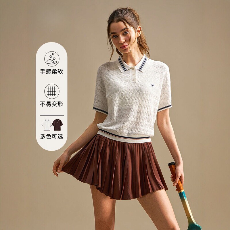 Xichen Summer Tennis Wear Retro Color-Block Old Money Style Polo Short Sleeve Women's Sports Casual Tennis Golf Top Xichen Summer Tennis Wear Retro Color-Block Old Money Style Polo Short Sleeve Women's Sports Casual Tennis Golf Top