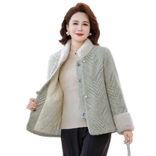 妈妈衣服冬季外套加绒加厚中年女品质洋气中老年冬装仿水貂绒上衣
