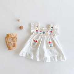 ins2023 new summer baby girl embroidered thin dress baby 0-3 years old white dress princess dress