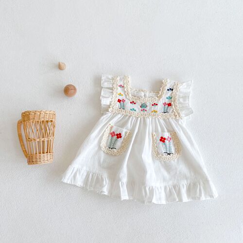 ins new summer baby girl embroidered thin dress baby 0-3 years old white dress princess dress