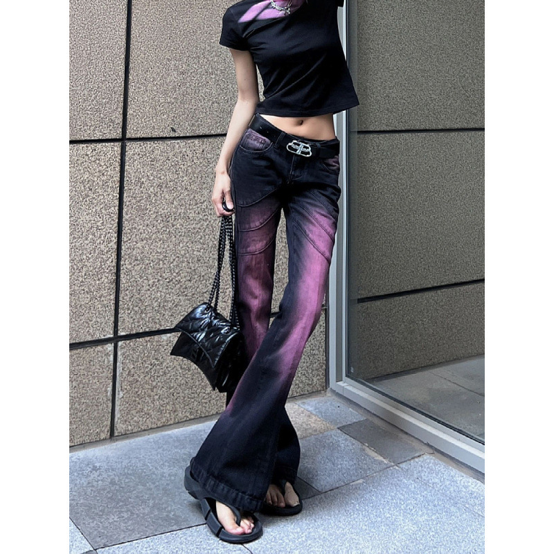 European and American Style Spicy Vibe Pants for Women Y2K Millennial Retro Niche Tie-Dye Straight Slimming Flared Jeans