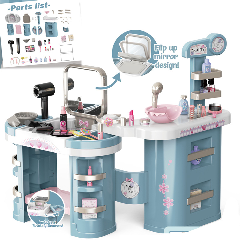 Comercio exterior para niños simulación niña joyería tocador juego de la casa juguetes peluquería pelo liso secador de pelo pelo peluquería tocador de pelo