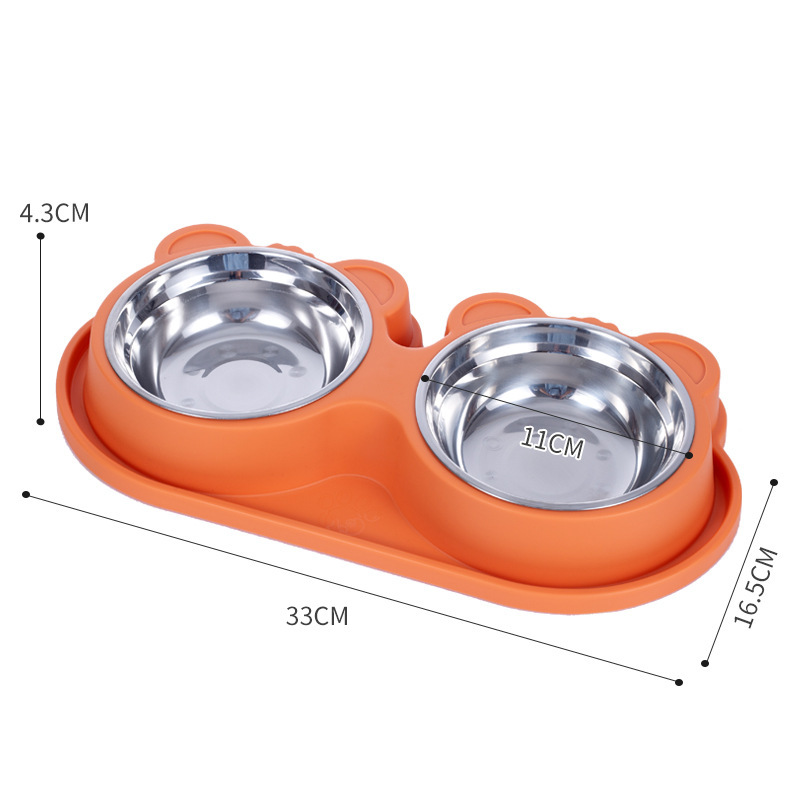 Tazón para gatos Tazón para perros Tazón de arroz de acero inoxidable anti-volcado Tazón de agua para mascotas Tazón de comida para perros Tazón de comida para gatos Tazón doble Tazón para perros