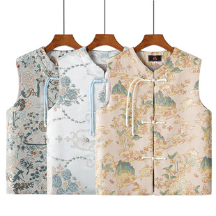 Spring New Middle-aged and Elderly Mother's Collarless Vest Loose Waistcoat Outer Wearing New Chinese Style Vest Double-layer Women's Vest