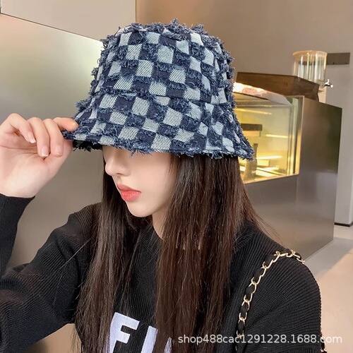 Checkered Brim Camping Fisherman Hat Outdoor Sun Hat Fashion Western Cowboy Hat Women Spring Summer Fringe Knight Hat