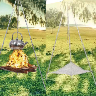 Outdoor Campfire Stand Portable Folding Tripod Stainless Steel Hanging Pot Bracket Camping Firewood Rack