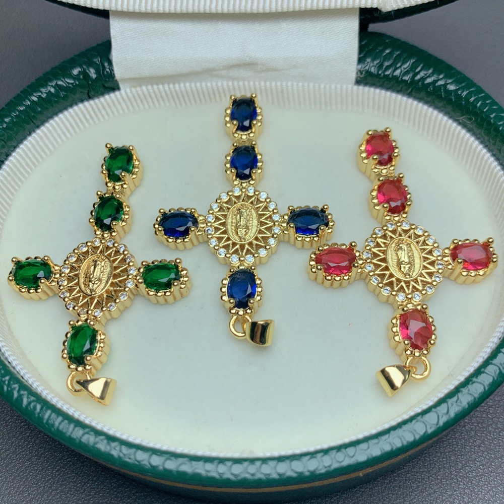 10g Weight Pendant Jewelry Making Type 31.5*46.2mm Jewelry Making Size 18K Gold Plated Plating Material Zircon Inlay Material DIY Jewelry Accessories Classification 1 Piece Quantity Copper Material Cross Pattern Polished Finish Retro Style 1 Piece 31.5*46.2mm Copper Zircon 18K Gold Plated Cross Polished Pendant 2