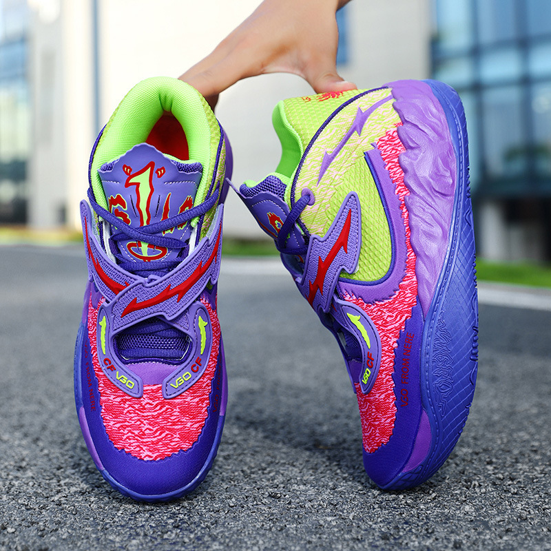 Cross-Border Wholesale Basketball Shoes for Middle School Students, Men's Non-Slip, Wear-Resistant, Cushioning, Colorful Sports Shoes, Velcro Friction Sound