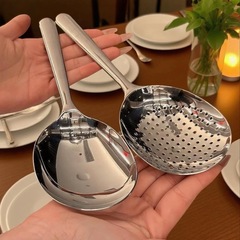新款不锈钢韩式短柄大公用勺漏勺饭勺分菜勺面粉勺家用防烫打饭勺