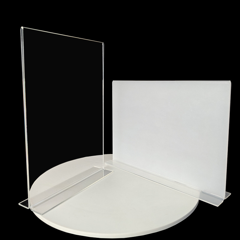 Tarjeta de escritorio acrílica transparente en caliente doblada tabla de mesa integrada A5 tabla vertical A4 tabla de publicidad tabla de exhibición