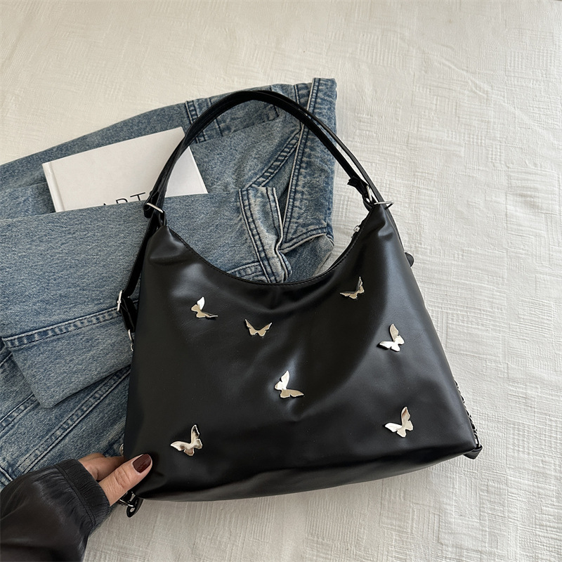 [Bolso de doble propósito de hombro único] bolso de gran capacidad de mariposa blanca perlada 2024 nueva moda flexible y suave