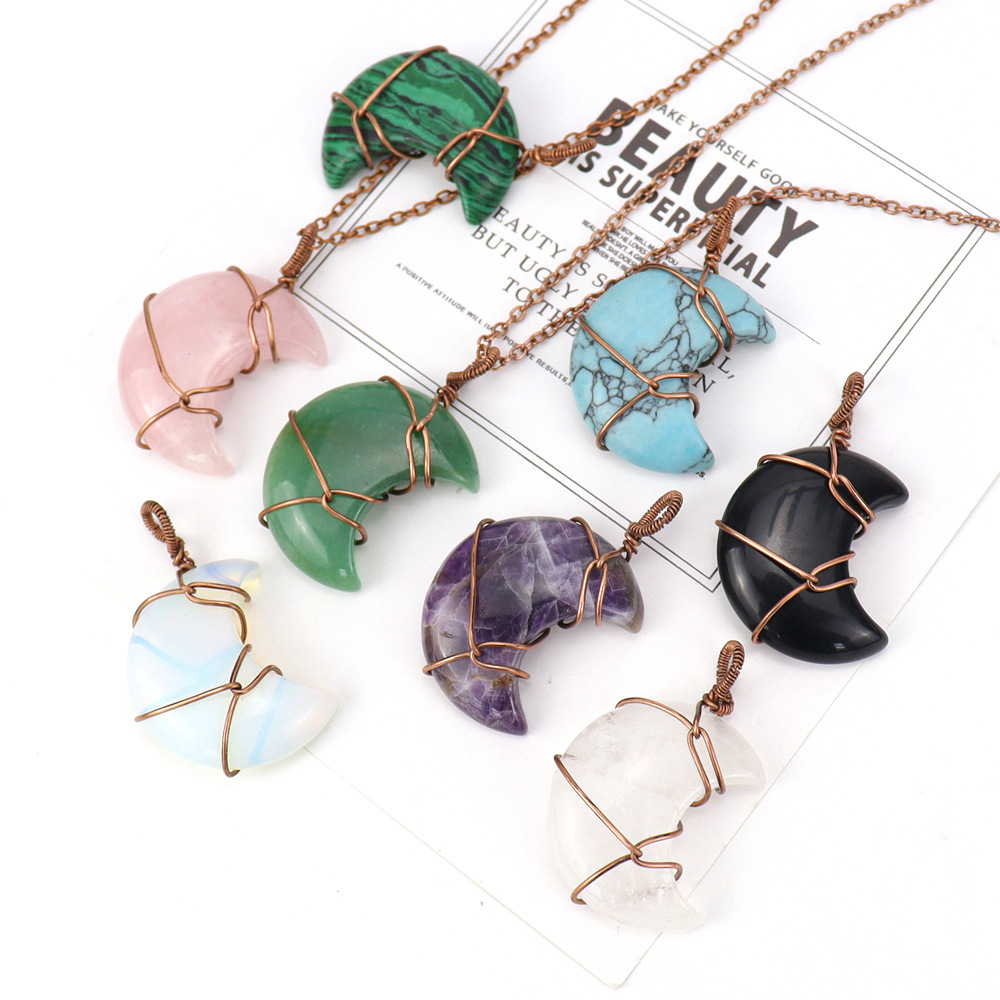 1 Piece Quantity Daily Occasion natural stone Material Moon Pattern Ethnic Style Moon Natural Stone Handmade Pendant Necklace 1 Piece