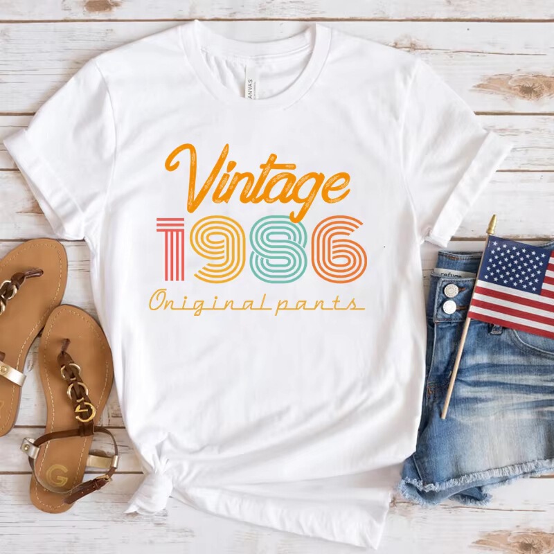 Vintage 1986 Printed T-Shirt Women's Short Sleeve Top Summer Fashion Casual Harajuku Short Sleeve Aesthetic Clothing