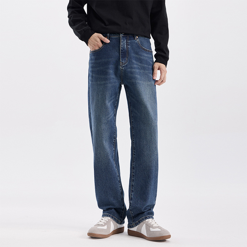 Shanggu Men's Clothing Spring New American Style High Street Retro Wide-Leg Jeans Straight-Leg Jeans Simple Design