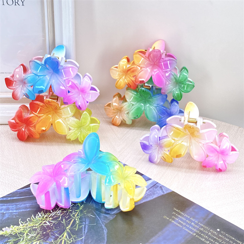 Nuevo transfronterizo dedicado Bauhinia horquilla hembra huevo flor clip gradiente de color de alto grado colorido tiburón clip accesorios para el cabello