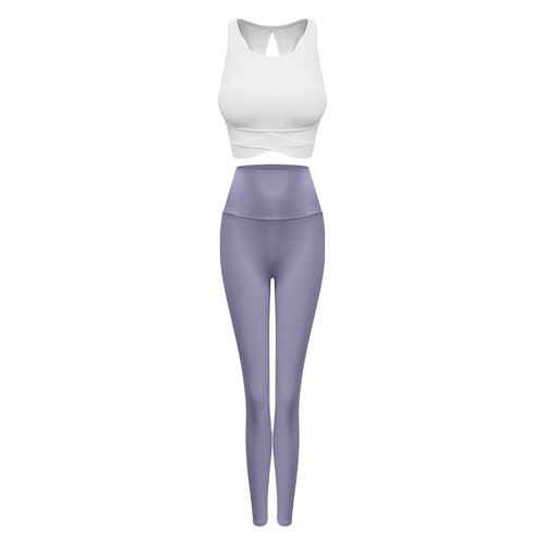 Cross-border spring and summer lycra yoga suit hollow cross back bra high waist tummy control butt lift trousers for women