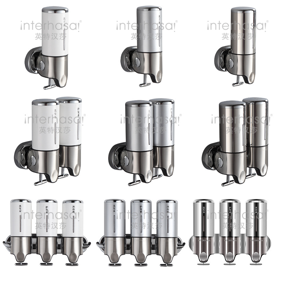 英特汉莎304不锈钢壁挂式酒店手动皂液器卫生间拉杆式给皂器