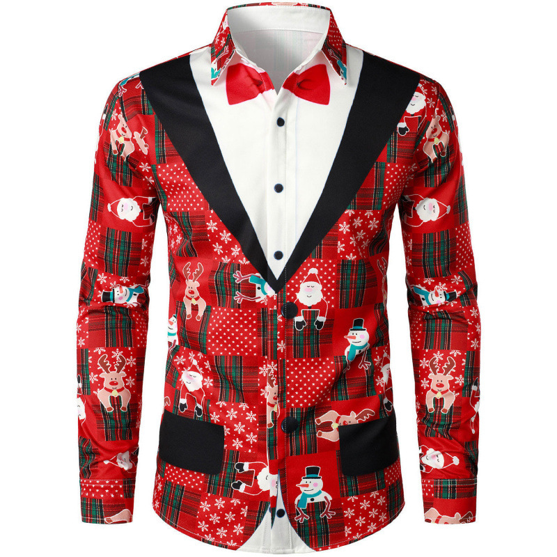 2024 autumn cross-border new men's shirt Christmas series 3D digital printing fashion long sleeve factory direct sales 2024 autumn cross-border new men's shirt Christmas series 3D digital printing fashion long sleeve factory direct sales