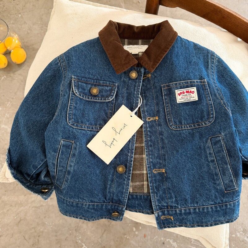 Children's Jackets 2026 Autumn New Style Boys' and Girls' Trendy Color-Block Denim Jackets Baby Toddler Casual Tops