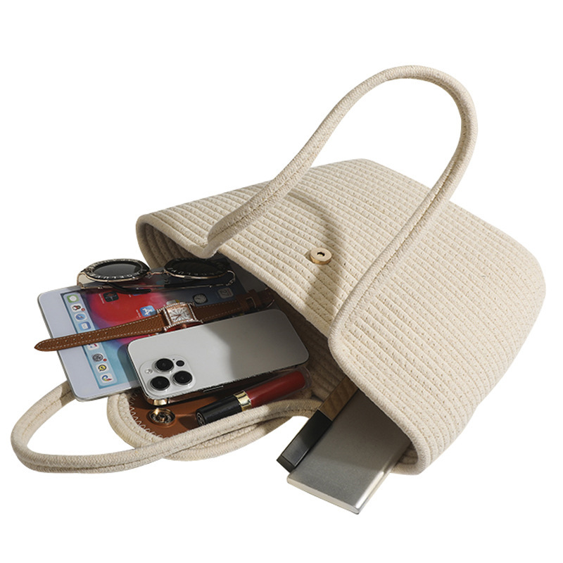 Borsa da spiaggia a spalla singola in corda di cotone intrecciata in erba da donna estiva 2024_voghion.com