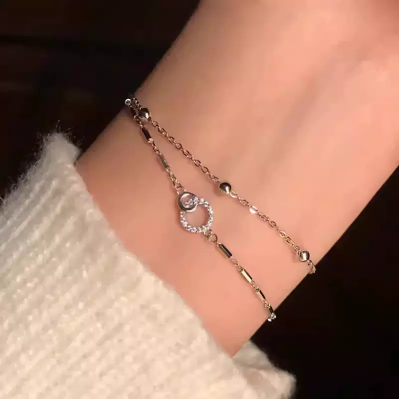 轻奢小众双层叠戴环环相扣手链女韩系爆款轻奢小众高级感手饰品