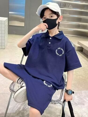 Children's Summer New Men's Polo Shirt Set, Loose and Stylish, Trendy for Older Kids, Two-Piece Set