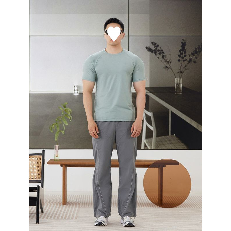 Trendy Brand Basic Unit Autumn Winter Summer New Short Tight Sports Shirt Men's Fitness Clothes Gray White