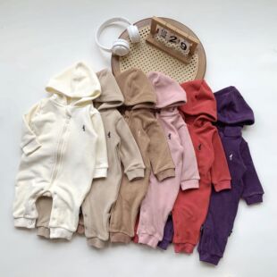 Ins Korean Style Baby Winter Clothing Hooded Outing Romper Austrian Velvet Jumpsuit Super Cute and Stylish Baby Clothes