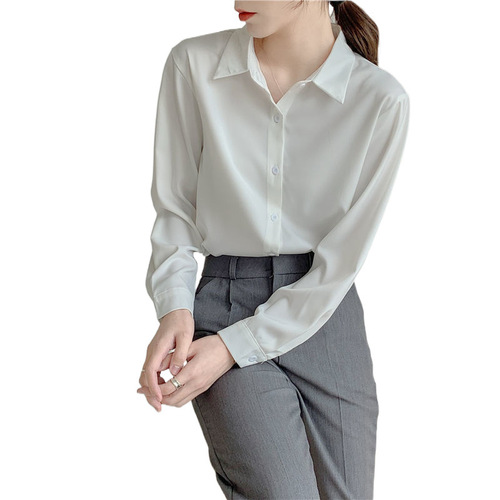 Silk Smooth White Satin Women's Long Sleeve Lightweight Maturing Trousers Interview Formal Business High-end Elegant Blouse