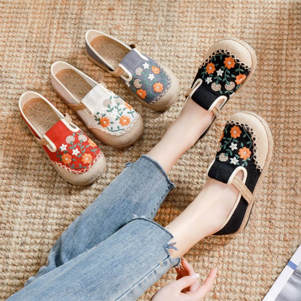 New embroidered flax cloth shoes DX-16 original light-mouth single shoe craft car stitching casual shoes