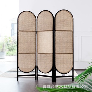 Factory Supply Rattan Folding Screen Mobile Screen Folding Decorative Partition Hotel Living Room Office Rattan Screen