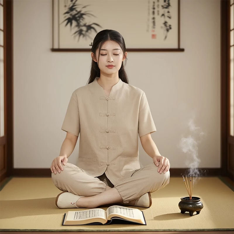 Meditation Zen Clothing for Women, Summer Cotton and Linen Buddhist Zen Clothing for Women, Temple Worshiping Vegetarian Clothing, Meditation Clothing, Zen Clothing for Lay People Meditation Zen Clothing for Women, Summer Cotton and Linen Buddhist Zen Clothing for Women, Temple Worshiping Vegetarian Clothing, Meditation Clothing, Zen Clothing for Lay People