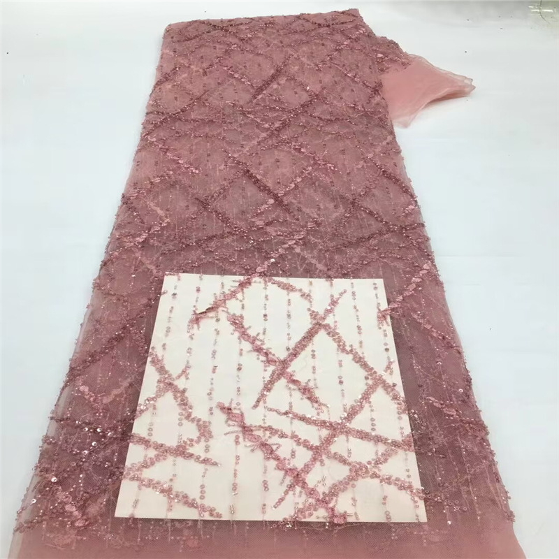 条纹重工珠管刺绣蕾丝面料婚纱舞台服礼服diy布料亮片lace fabric