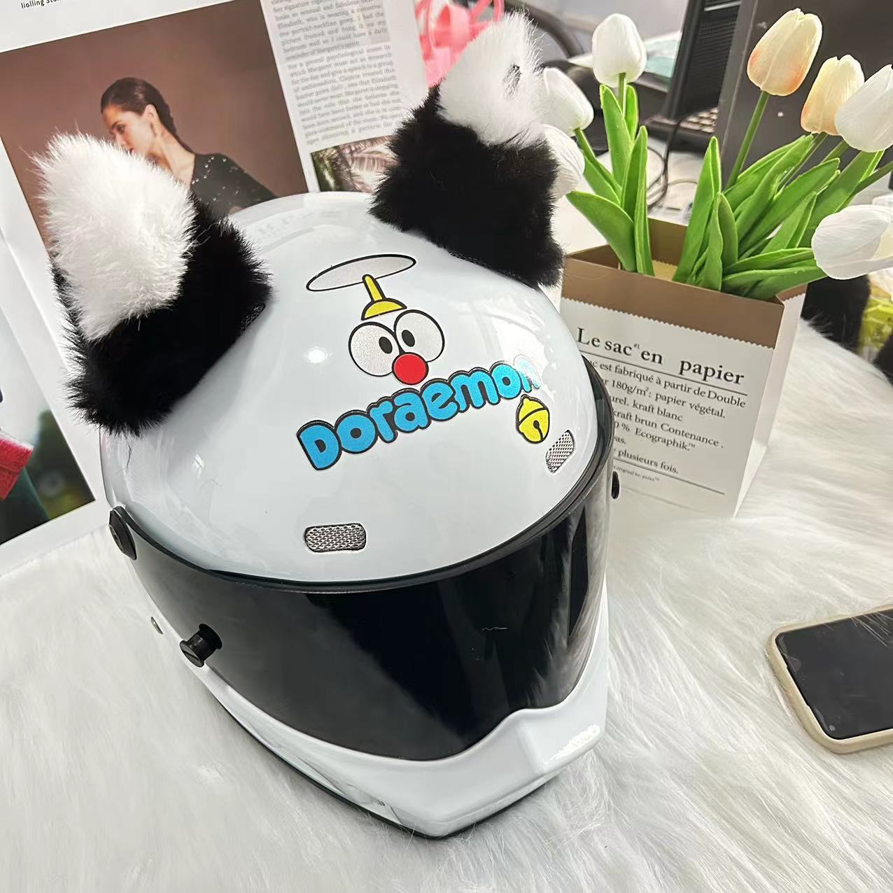Helmet Decoration Plush Helmet Cat Ears Motorcycle Motorbike Electric Vehicle Cross-Border Hot-Selling Helmet Accessories