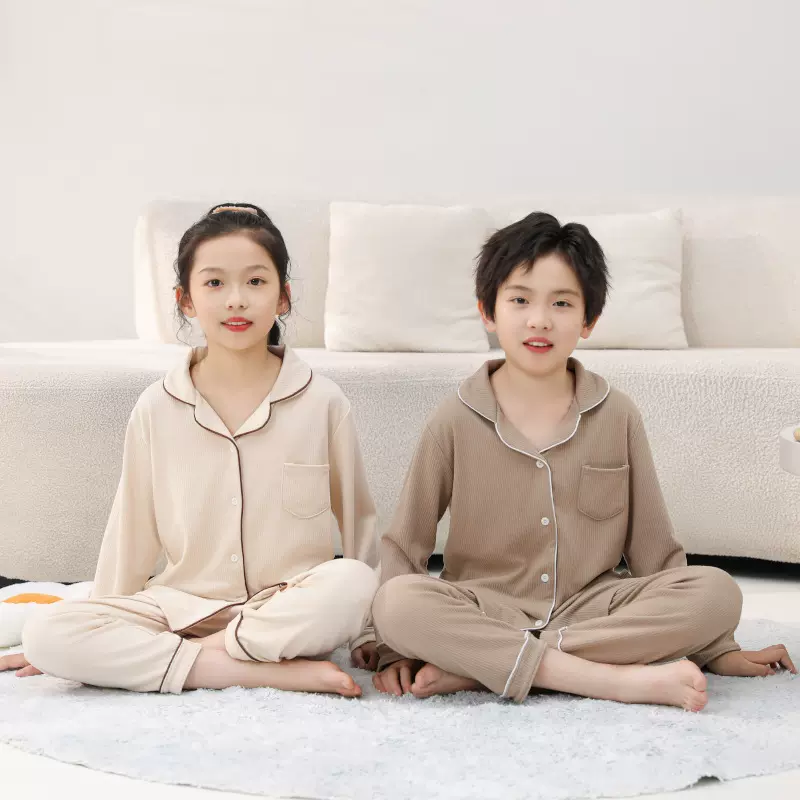 新款儿童秋衣秋裤男童保暖内衣女童翻领睡衣中大童秋冬家居服批发